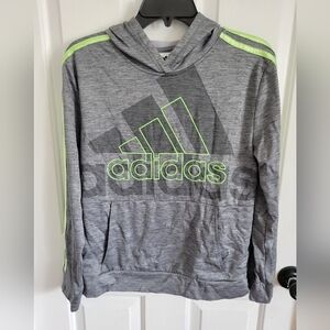 Adidas Boys Gray Neon Green Pullover Hoodie Sweatshirt Size Large 14/16